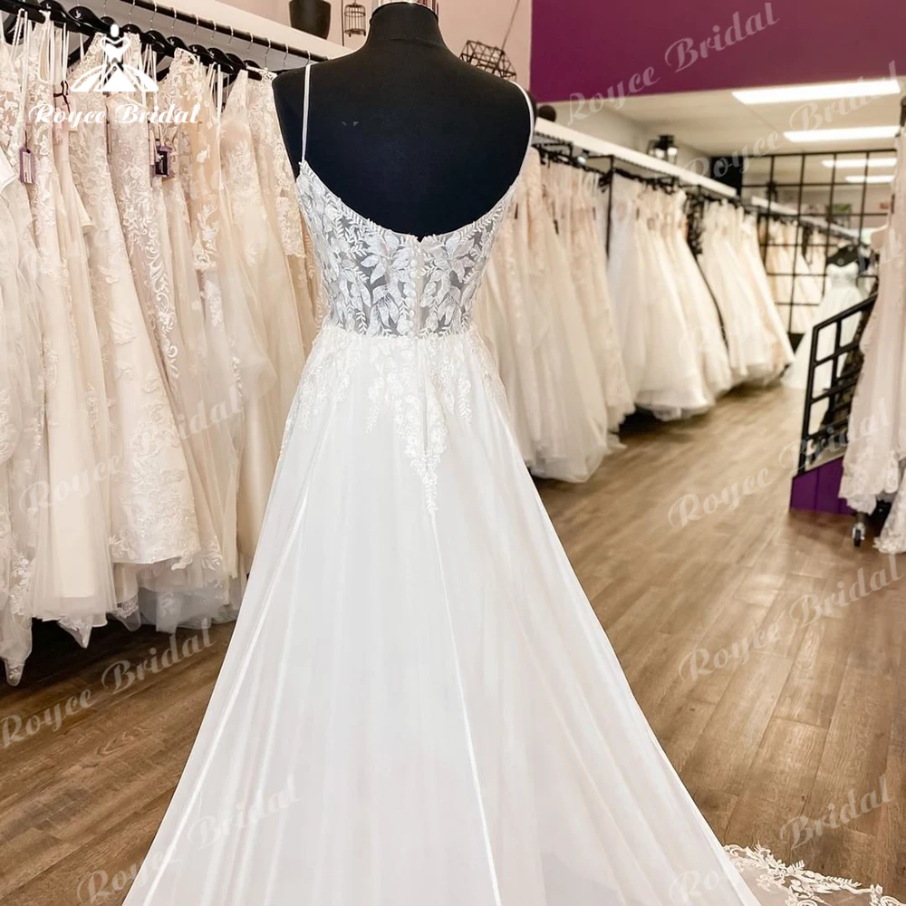 Роскошное кружевное платье Roycebridal на тонких бретельках с глубоким круглым вырезом и вырезами со шлейфом, модель 2023 года, свадебное платье в стиле бохо