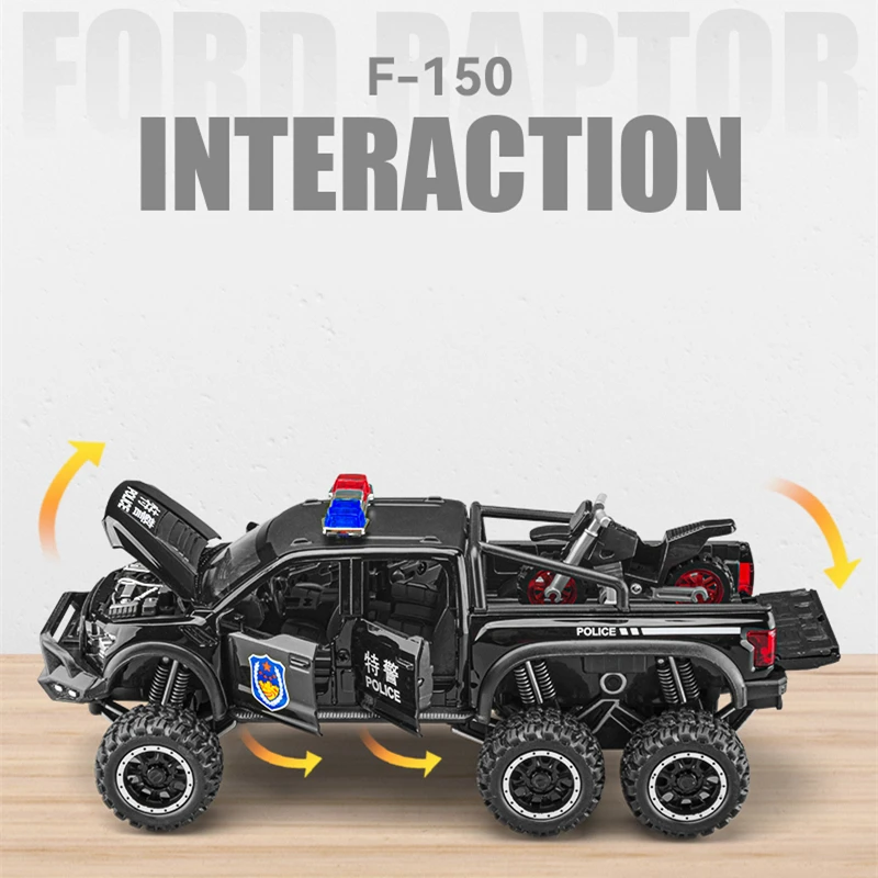 1/28 Ford Raptor F150 Alloy Car Modified Off-Road Vehicles Model Diecast Metal Toy Police Vehicle Car Model Collection Kids Gift