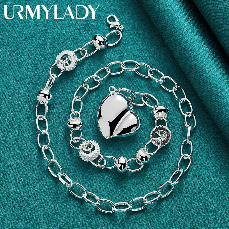 URMYLADY 925 Sterling Silver Heart Pendant Necklace For Women Wedding Party Fashion Charm Jewelry