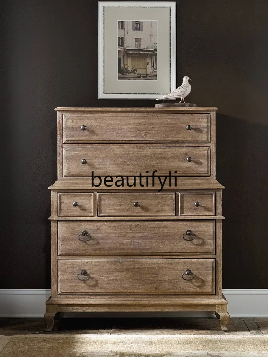 CC American seven-chest cabinet bedroom solid wood multi-functional storage chest retro wall locker