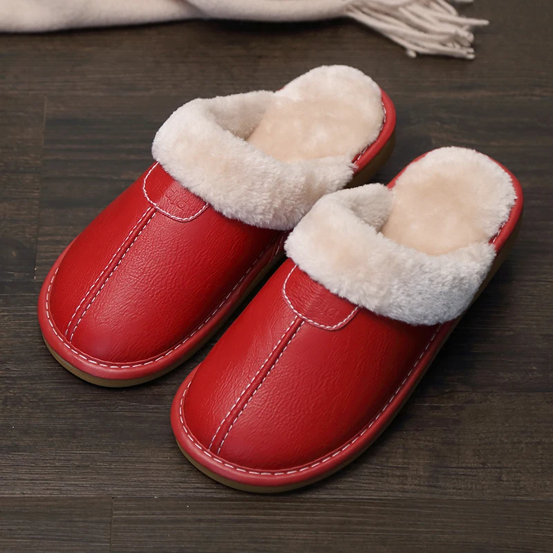 Cotton Slippers Autumn and Winter Home Women's Indoor Thick-soled Warm Household Leather Slippers In Winter