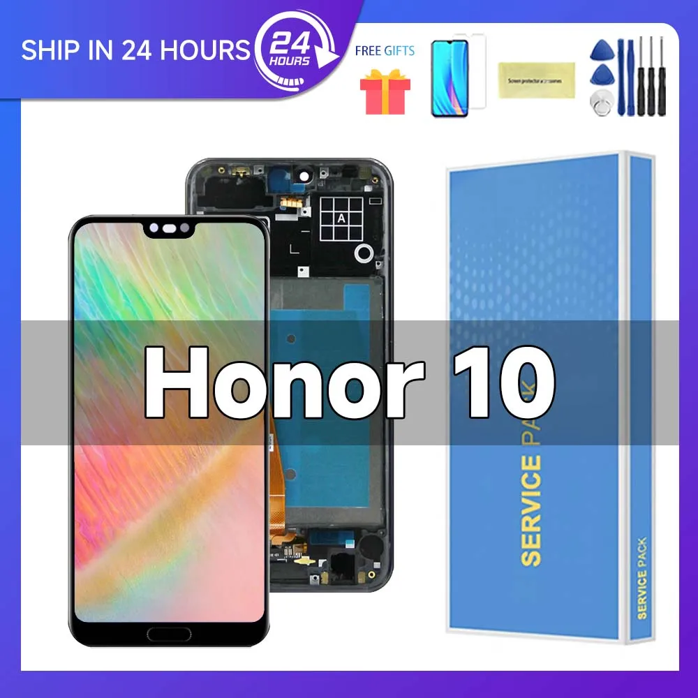 5.84 inch LCD Screen For Honor 10 Display With Fingerprint 10 Touches LCD Replacement For Honor 10 COL-L29 L19 AL10