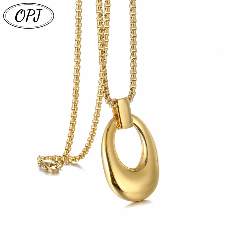 OPJ Man Pendant Fashion Simple Geometry Egg-shaped Stainless Steel Necklace And High-quality Polish Jewelry