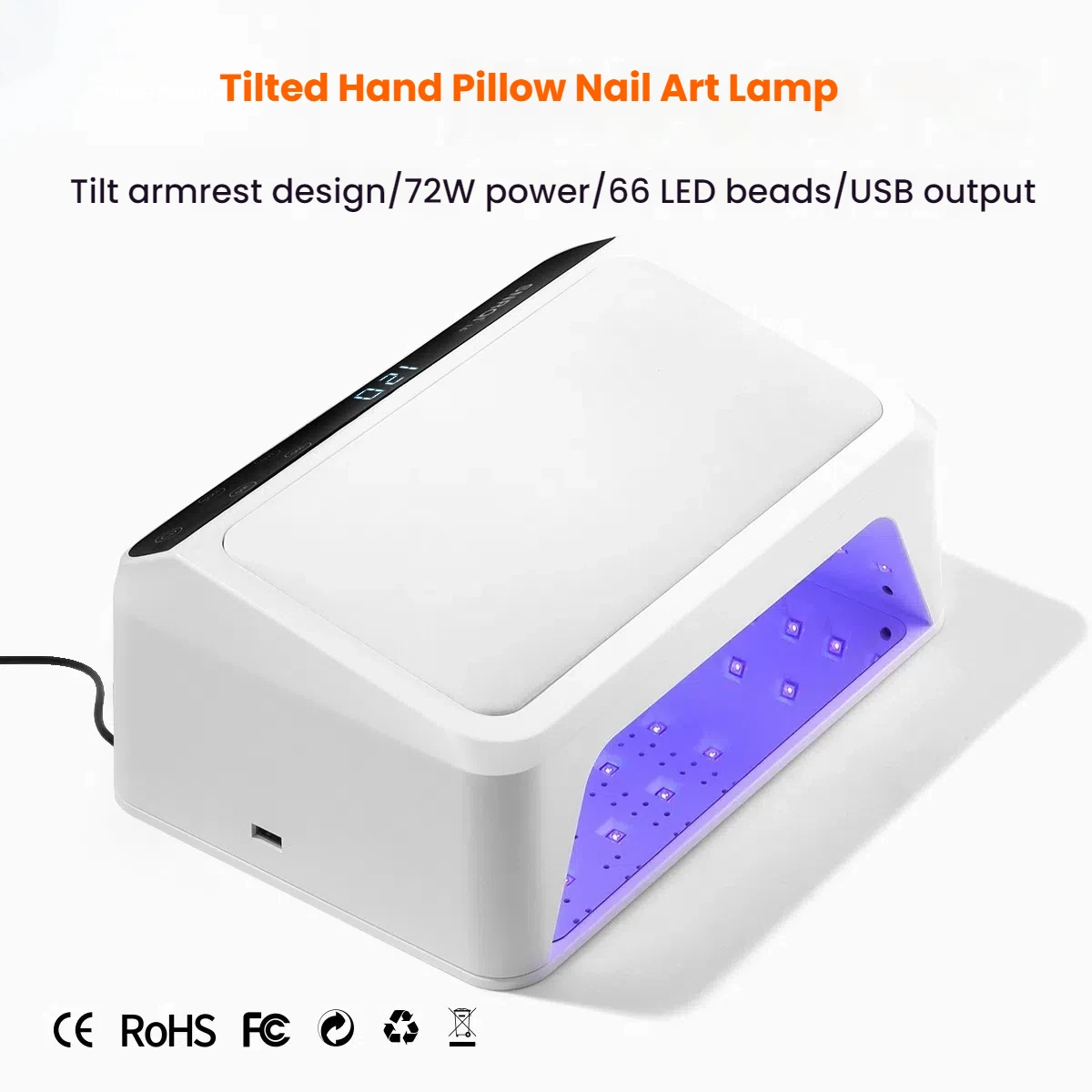 72W Rechargeable Beveled Hand Pillow Nail Lamp Mirror Surface High-Power UV LED Dual Hands Dryer for Fast Gel Curing