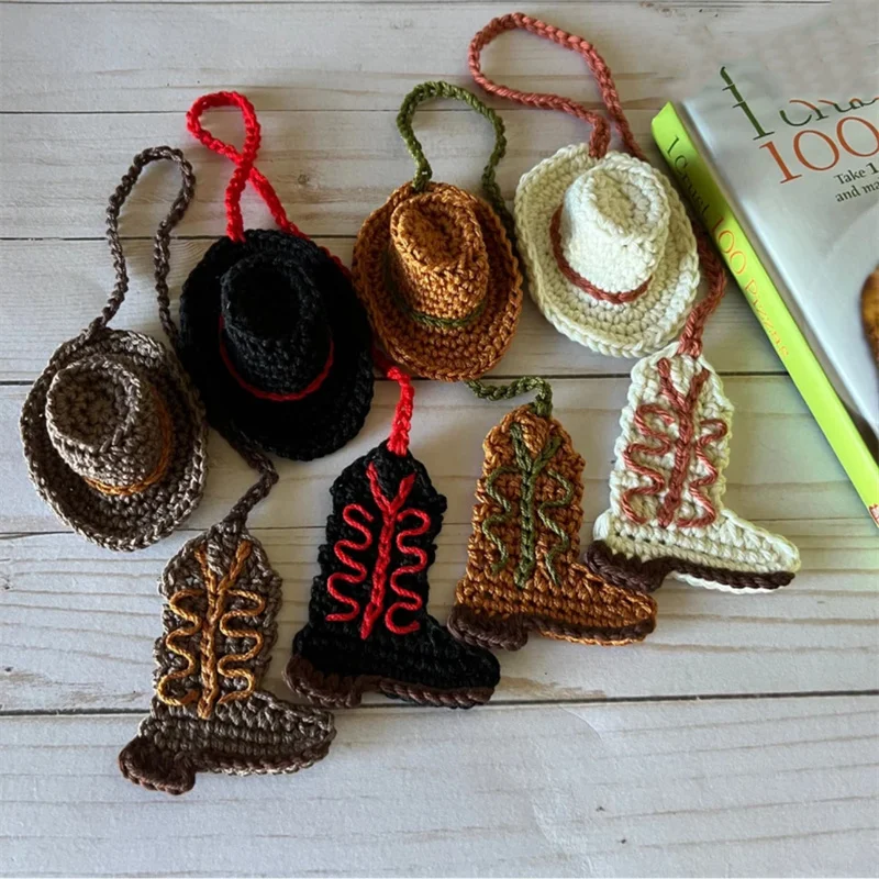 INS Handmade Belt Crochet Book Marker Page Marker Daisy Western cowboy Unique Knitted Bookmark Pendants Ornaments