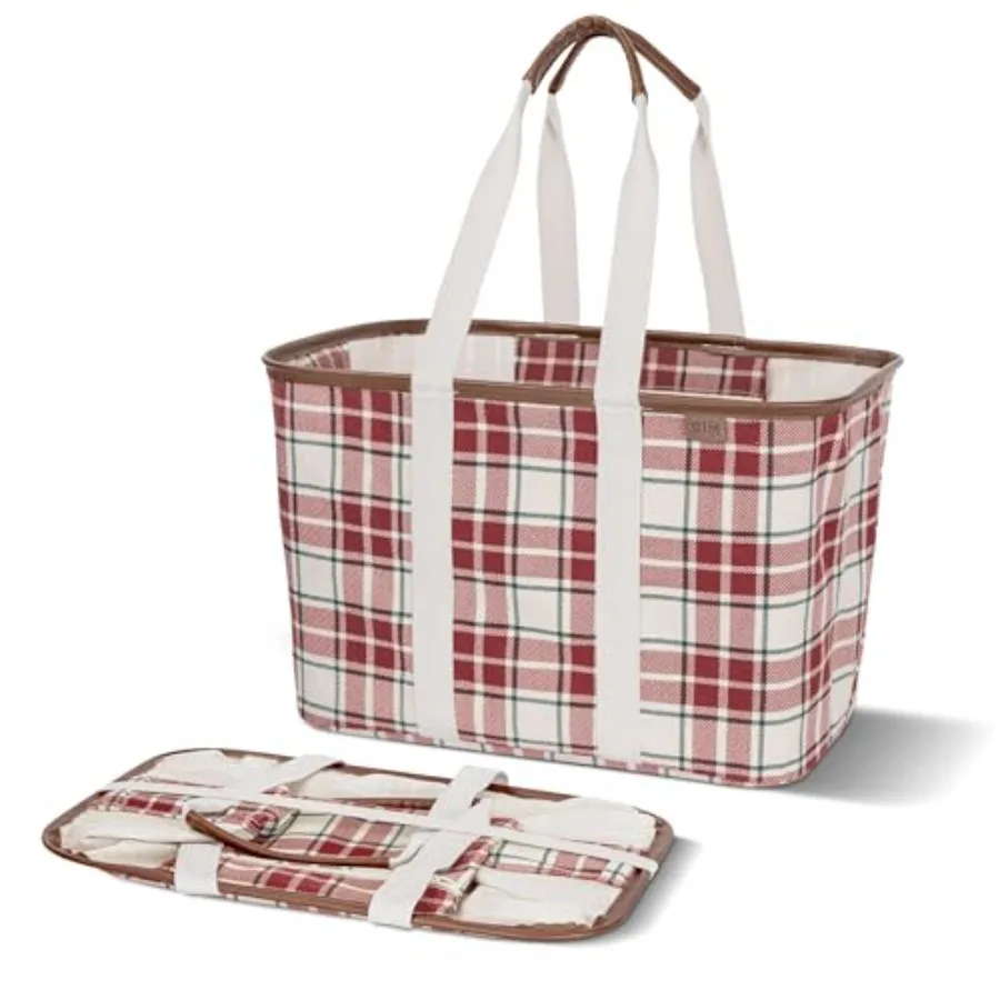

CleverMade Collapsible LUXE Tote - Reusable Grocery Shopping Storage Bag Organizer w/Handles Reinforced Bottom