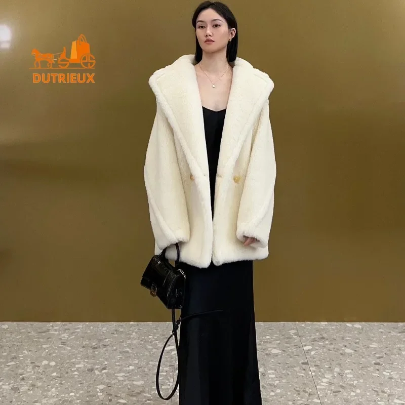 New Winter Women's Short Teddy Jacket,62% Alpaca Wool 26% Sheep Wool 12% Silk, Fashionable and Elegant Thick Warm Coat for Women