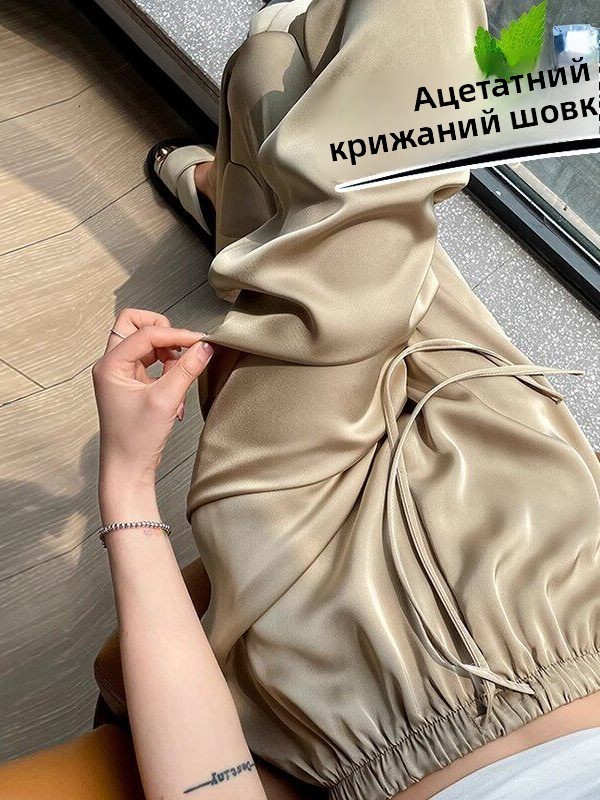  Spring 2026 Women's Loose Fit Silk Wide Leg Pants High Waist Casual Sun Protection Thin Long Trousers Acetate Satin Ice Silk 