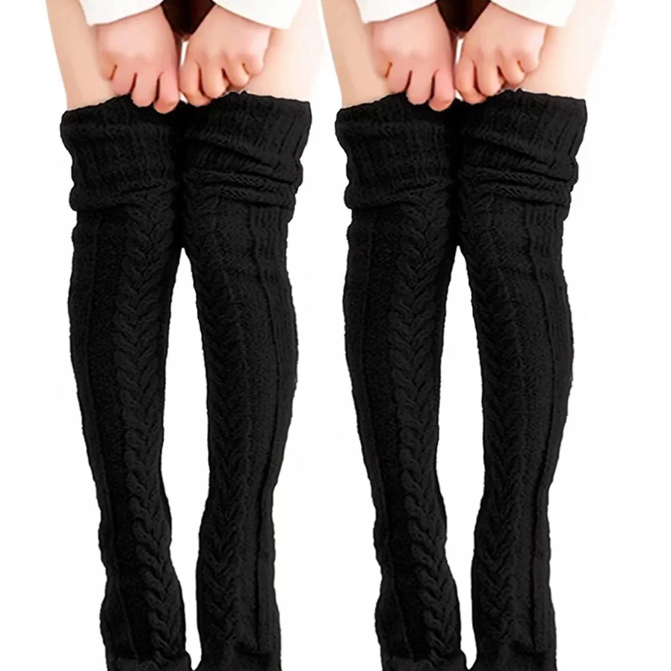 1 COPPIA di calzini invernali lavorati a maglia da donna, caldi sopra il ginocchio, calzini impilabili estesi