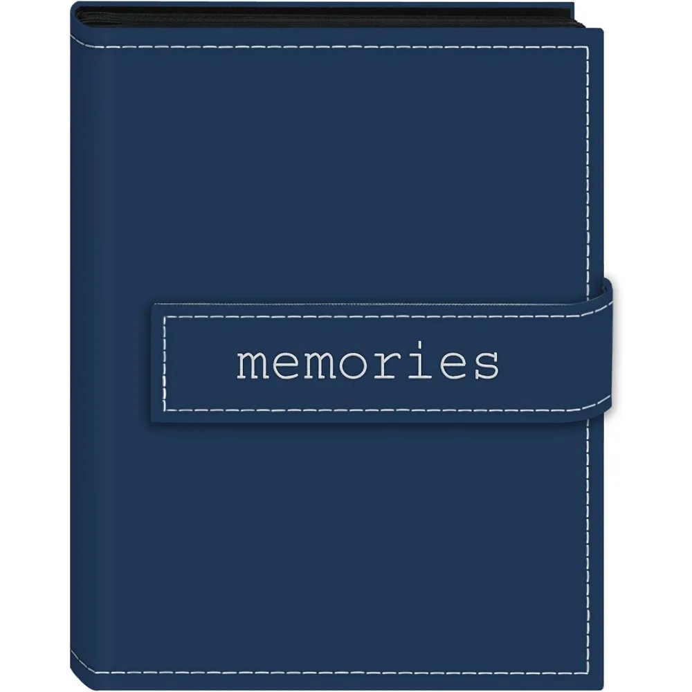 

Photo Albums 36-Pocket 4 by 6-Inch Embroidered Memories Strap Sewn Leatherette Cover Photo Album, Mini, Blue