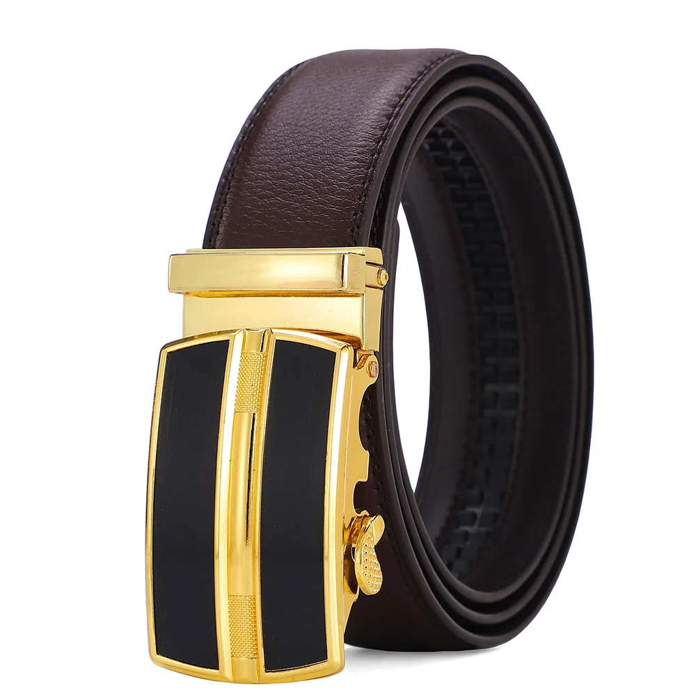 2024 New Men\'s Cowhide Automatic Buckle Leather Belt Genuine Leather Belt Fashion Belt Double Sided Genuine Leather Belt Brother