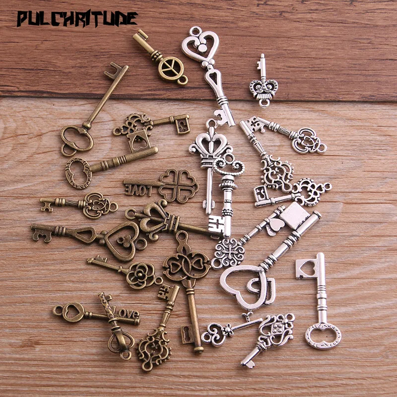 10pcs Vintage Metal Mixed Two color Small key Charms Pendants For Jewelry Making Diy Handmade Jewelry