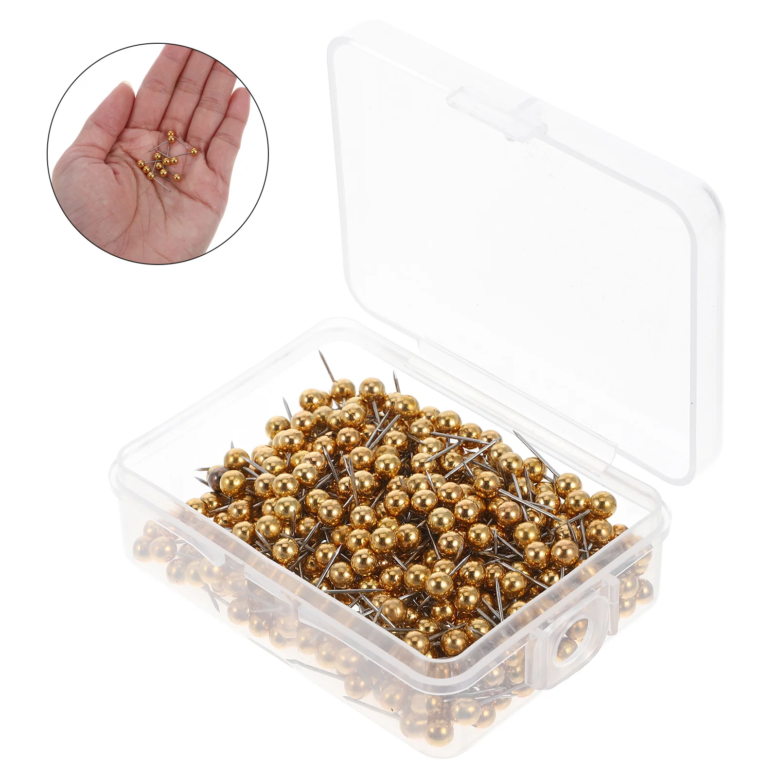 400PCS Round Head Map Flag Push Map Tacks Metal Fixed Plastic Round Ball Needle Cork for School Home Office (Golden)