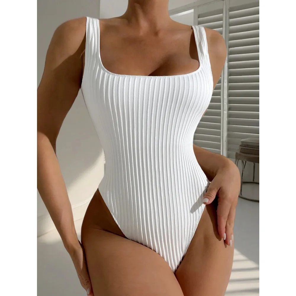 Women's Solid Color One Piece Swimsuit Summer Beach Vacation Monokini Conservative Bikini Slim Backless Swimwear 2024 New
