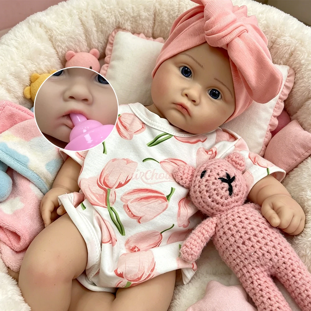 18 Zoll große, mollige, vollständig aus weichem Silikon gefertigte Reborn-Babypuppe, Mädchen, mit beweglichem Mund, lebensechten Details und exquisiter Textur, als Geburtstagsgeschenk.