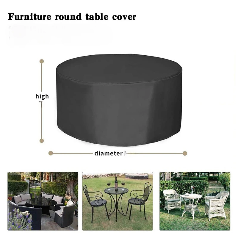 210D Heavy duty Waterproof Patio Furniture Cover Garden Rain Snow Outdoor courtyard round Cover for Sofa Table Chair Wind-Proof