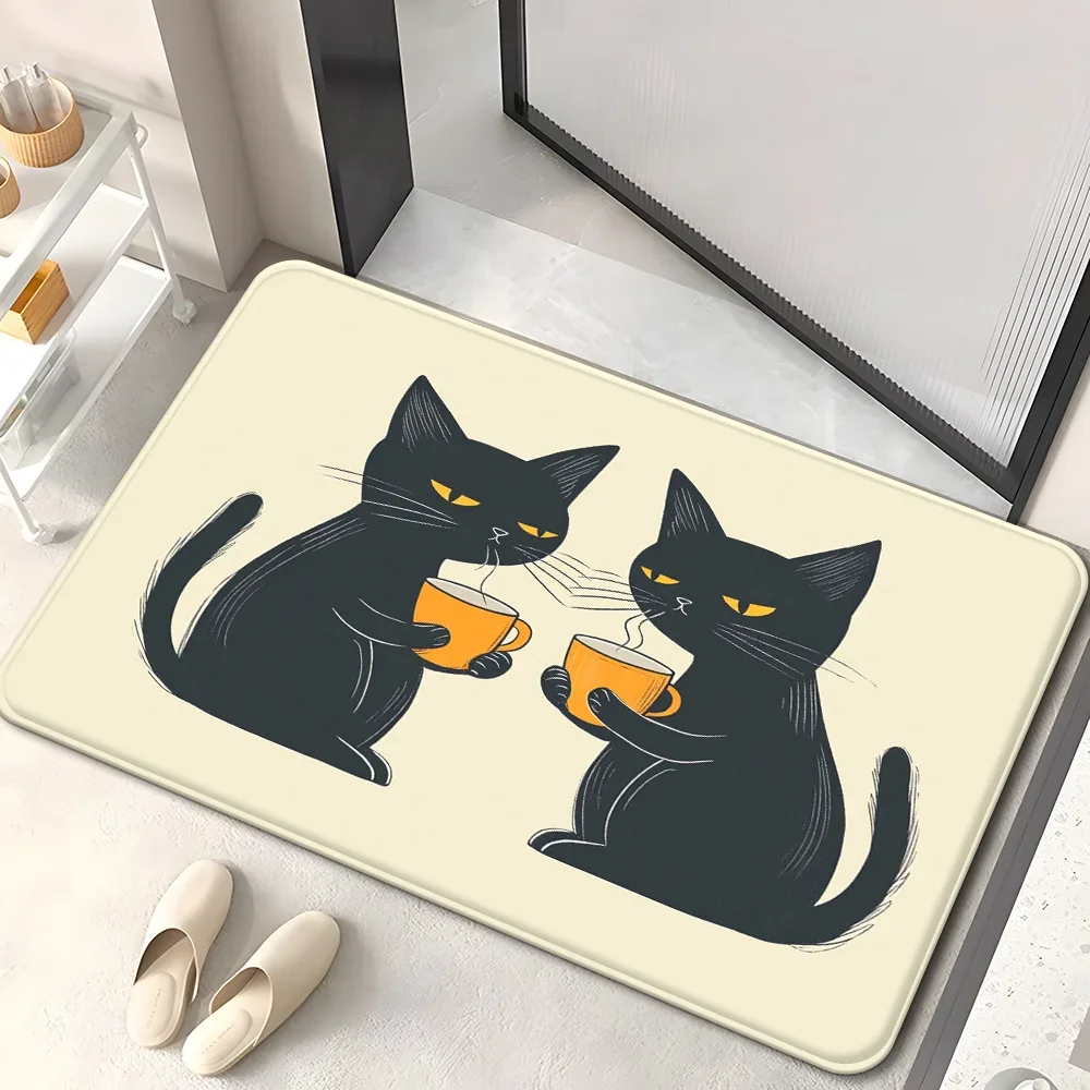 

1pc Cat Holding Coffee HD Printed Door Mat – Non-Slip, Absorbent Microfiber Mat for Bedroom, Living Room, and Bathroom – Machi