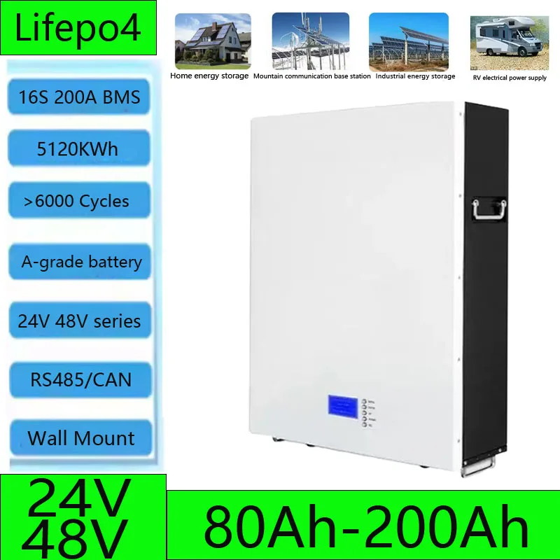 

48 В 24 В 80 Ач 100 Ач 120 А 150 Ач 200 Ач lifepo4 литиевая батарея Bluetooth настенный с зарядным устройством для инвертора солнечной системы