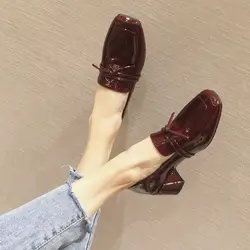 With Medium Heels Women's Summer Footwear Shoes for Woman 2024 Red Square Toe Loafers Black Shoe Spring Trend Y2k Korean Style A