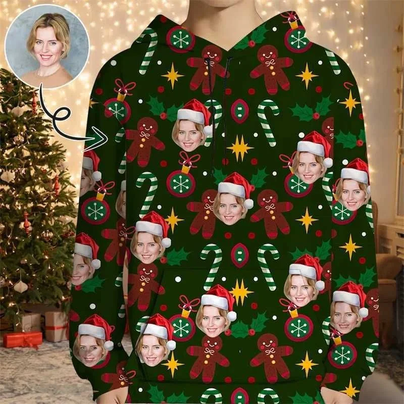 3D Print Christmas Hoodie For Men Women Customized Portrait Pattern Sweatshirt Casual Tops Loose Pullovers Long Sleeves Hoodies