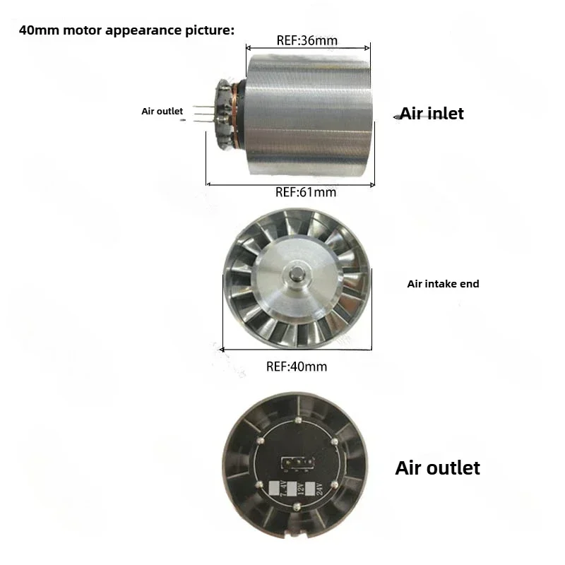 260W 고출력 송풍기 모터 40mm DC 24V 브러시리스 고속 80000rpm 폭력 터빈 팬