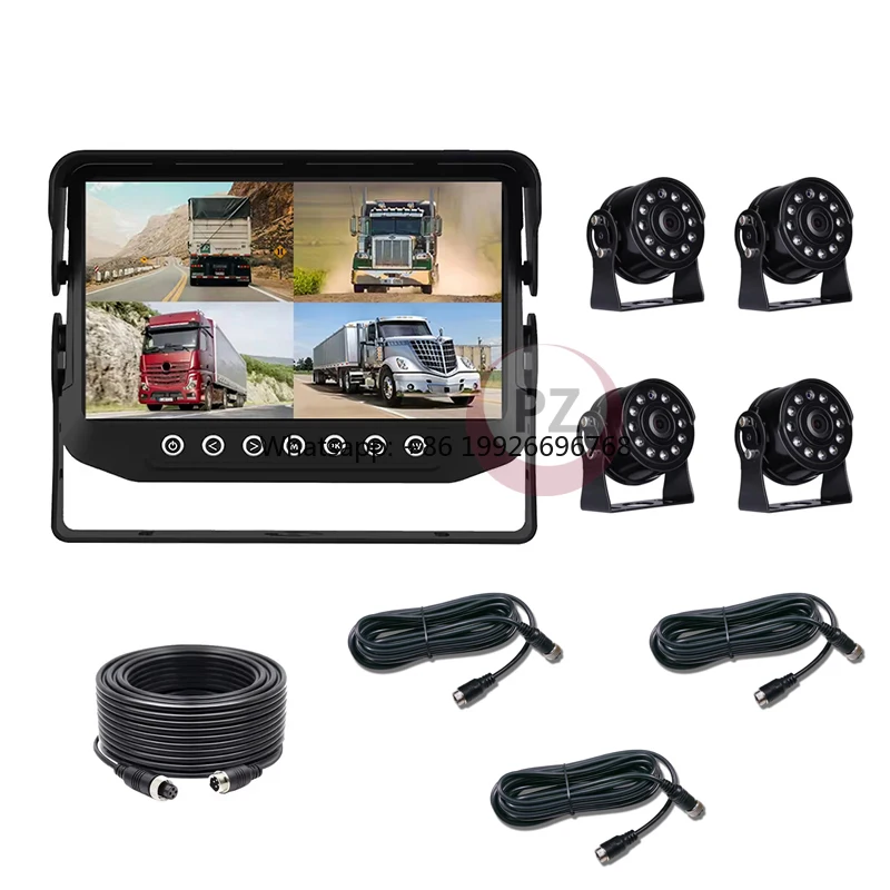 

7 Inch Waterproof Vehicle Rearview Monitoring System Kit for Trucks Quad Screen View Blind Zone Display 4 Reverse Camera Reverse