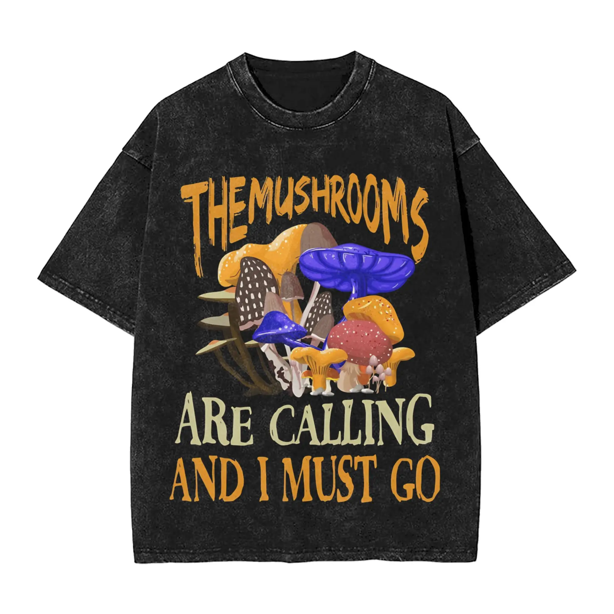 Harajuku Washed Shirt Mushrooms Are Calling Outfit Vintage T-Shirts High Street  Streetwear Short Sleeve Printed Tops Tees