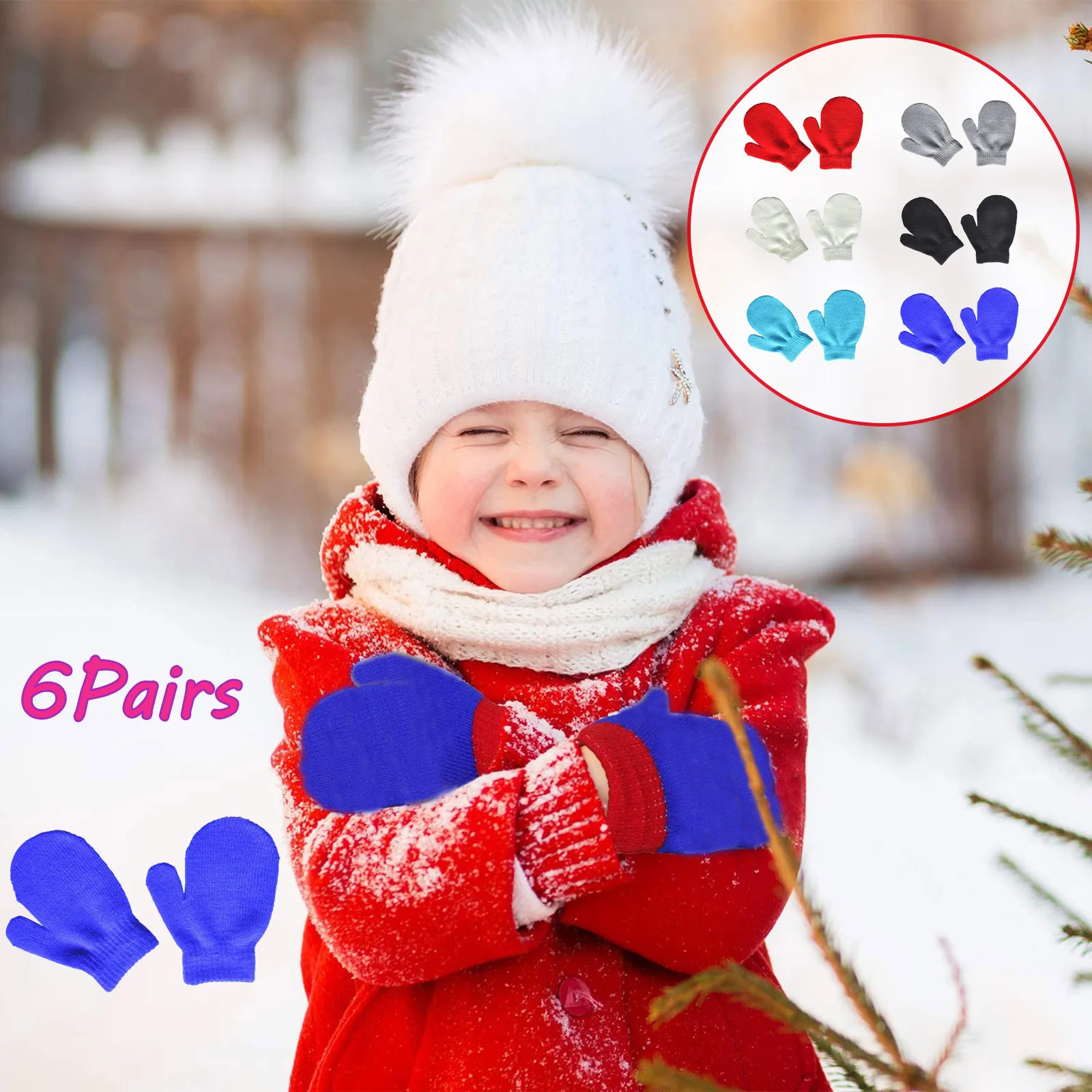 6/12 Pairs Winter Gloves For Kids Stretchy Warm Bulk Pack Boys Girls Children Knitted Glove Ski Mittens Fits kids ages 1-5