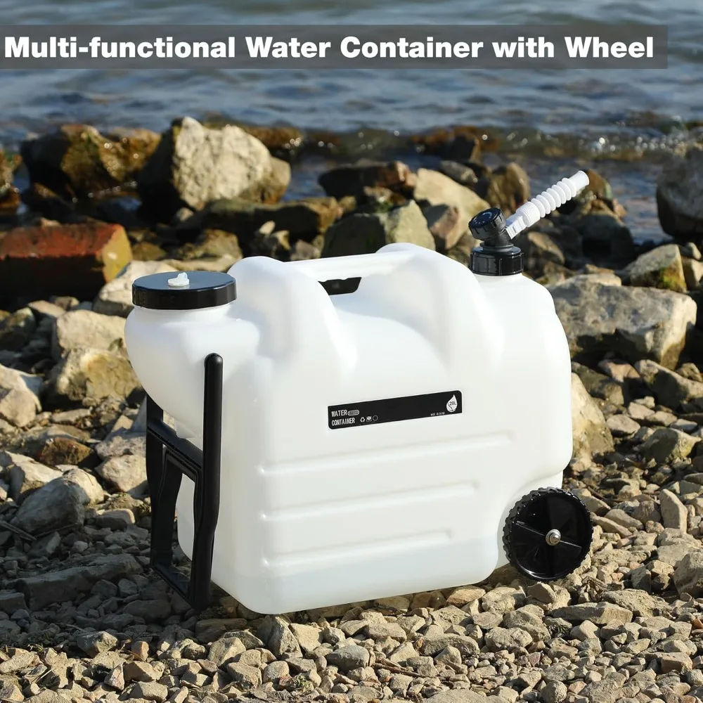 ポータブルローリングウォーターコンテナ（ホイール、蛇口、ハンドル付き）28L 緊急時キャンプハイキング用ウォータージャグ貯水タンク BPAフリー食品対応