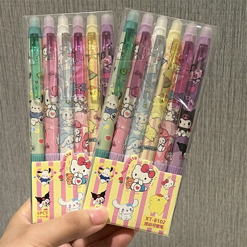 6pcs Kawaii Erasable Pen Cute ST Tip Blue Ink Aesthetic Pen Office School Supplies Pen Set Pretty Stationery Back To School