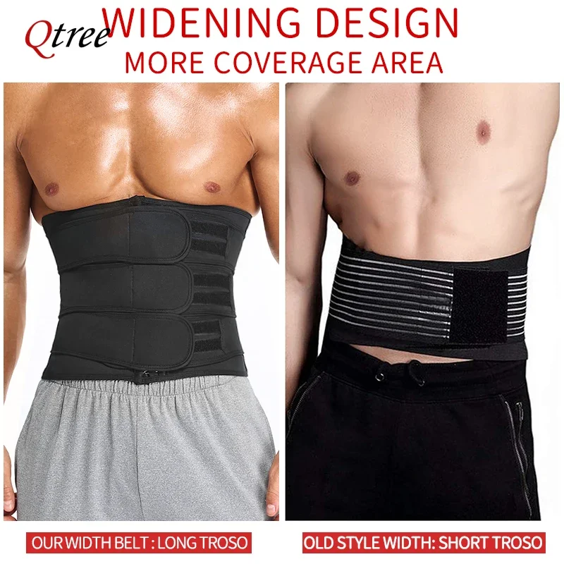 Qtree Men Hot Neoprene Body Shaper Sauna Workout Waist Trainer Trimmer Belt for Weight Loss Sweat Belly Double Straps Shapewear