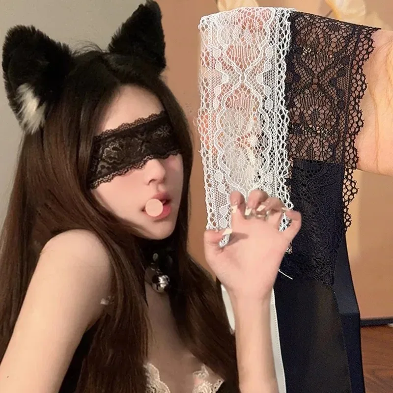 Señora Sexy encaje máscara de ojos oreja cierre de pelo vendas parche recortado ropa exótica estilo ropa para mujer juego de Cosplay hueco
