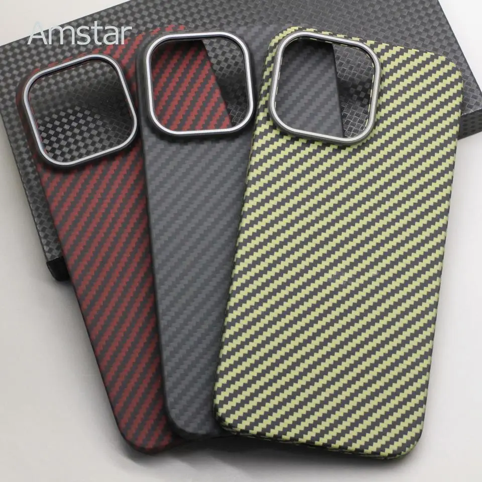 Amstar Pure Carbon Fiber Multicolor Phone Case for iPhone 14 13 12 Pro Max 13 12 Mini 14 Plus Ultra-thin Aramid Fiber Hard Cover