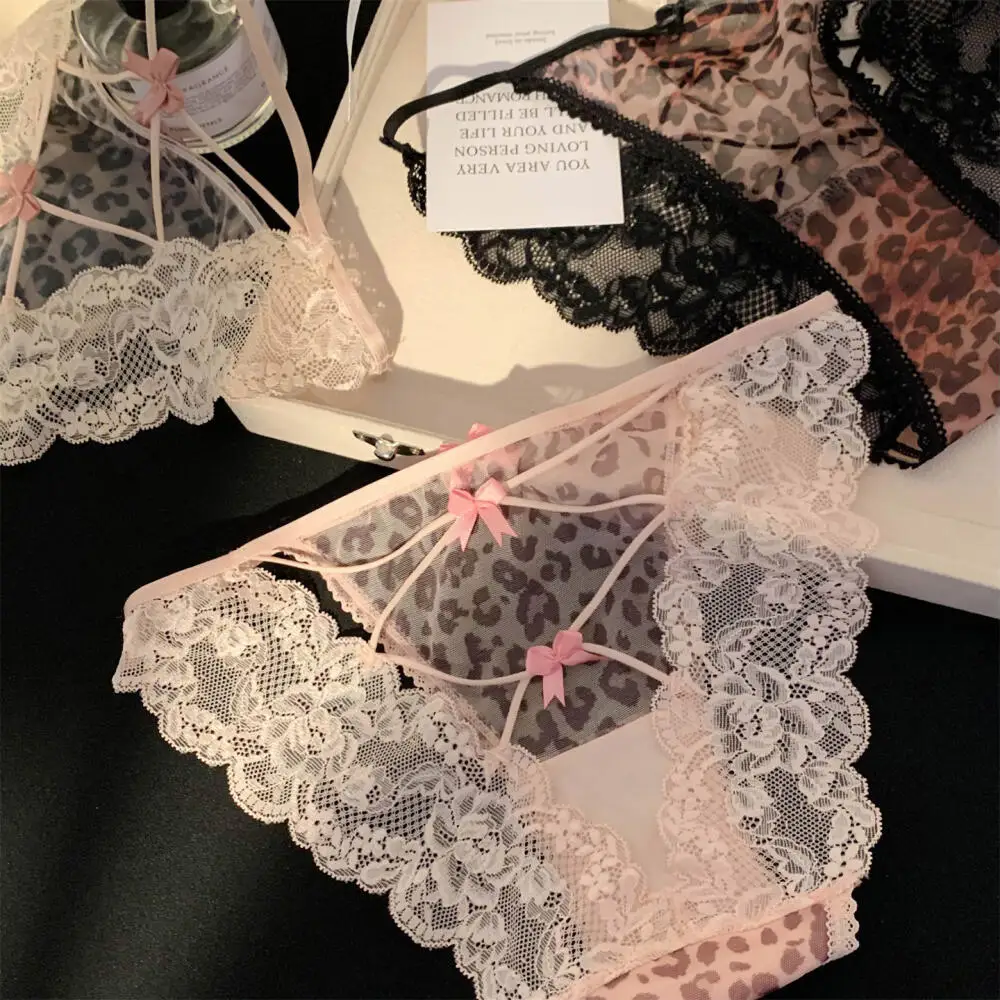 Lace Leopard Print Lingerie Sexy Women Low Waist Cotton Breathable Lingerie Sexy Women Girls Lingerie Japanese Women T Panties
