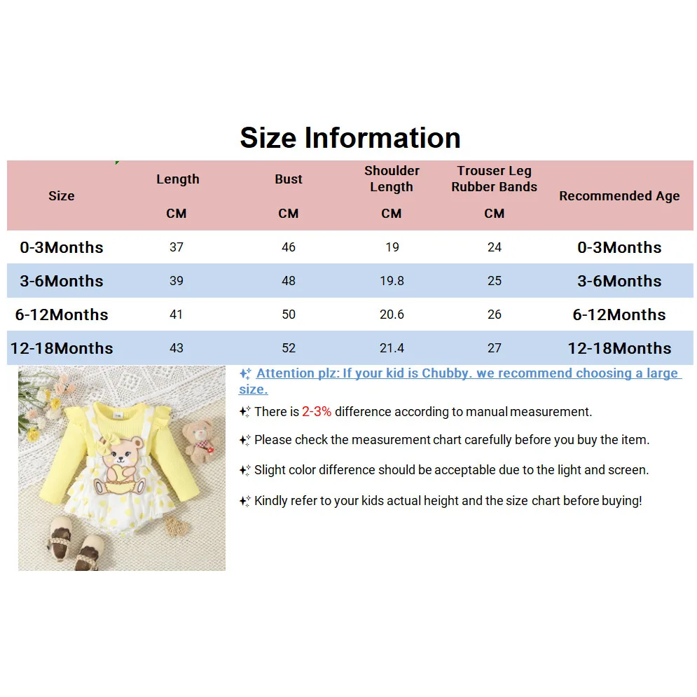 0-18 Months Newborn Baby Girl Cute Teddy Bear Long Sleeved Bodysuit Dress for Infant Girl Fashion Costumes Autumn One Piece