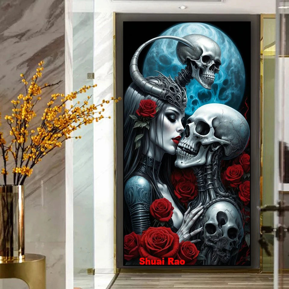 Skull Steel Death Romance kiss Diamond Painting New 2024 Full Diamond Mosaic Cross stitch kits diy Handicraft Halloween Gift