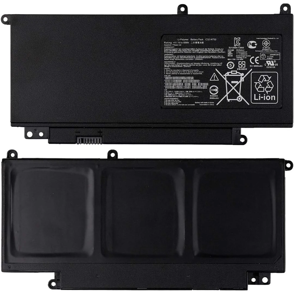 C32-N750 (11.1V 69Wh 6260mAh) Laptop Battery Replacement for Asus N750 N750J N750JK N750JV N750Y47JK-SL N750Y47JV-SL C32N750