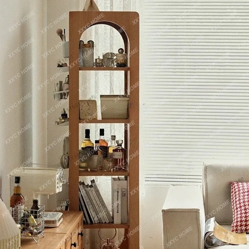solid wood rotating full-length mirror living room cherry wood floor display storage rack