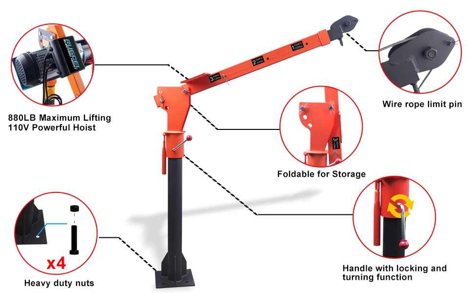 رافعة شاحنة منزلية قابلة للطي 1100 رطل قابلة للفك، مع رافعة كهربائية 110 فولت، رافعات جيب، قوة سحب 880 رطل، للعامل