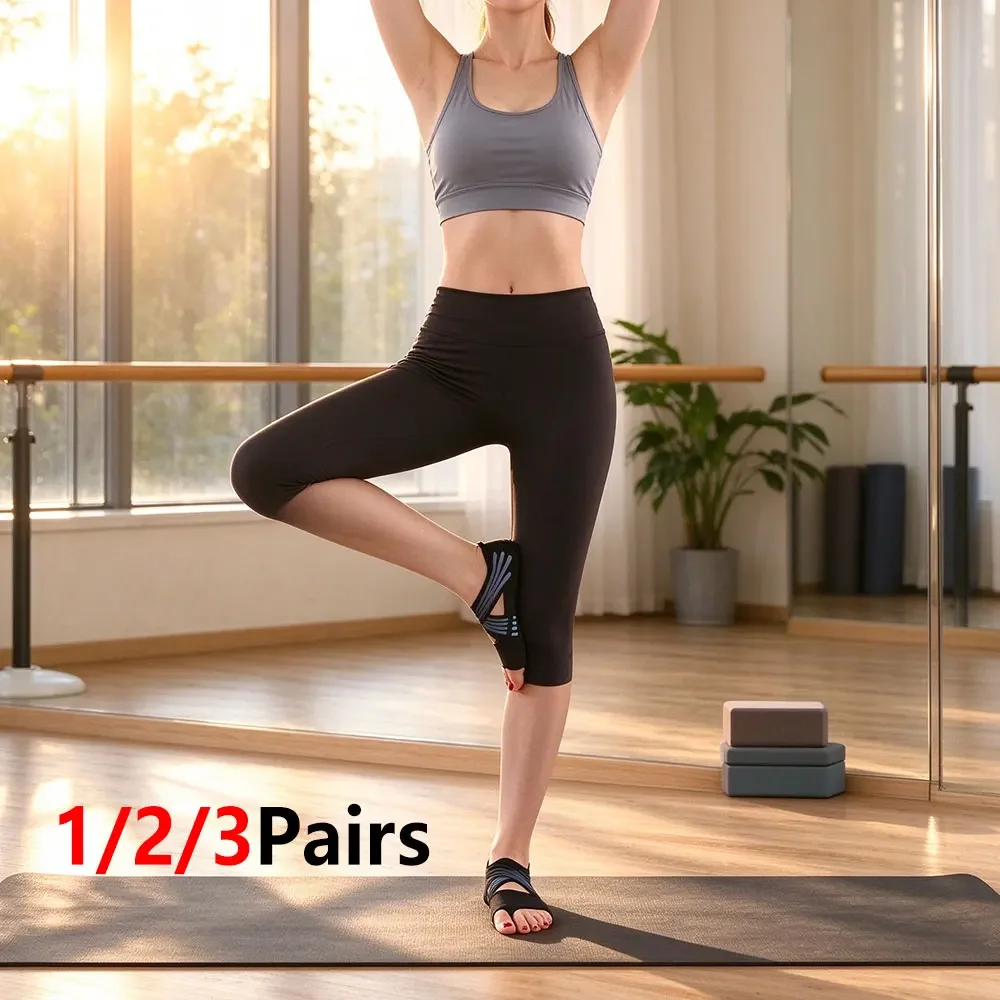 1/2/3Pairs Cross Strap Yoga Socks for Women, Open Toe Anti-skid Pilates Foot Socks, Gripping Sole for Hot Yoga, Ballet, Workout