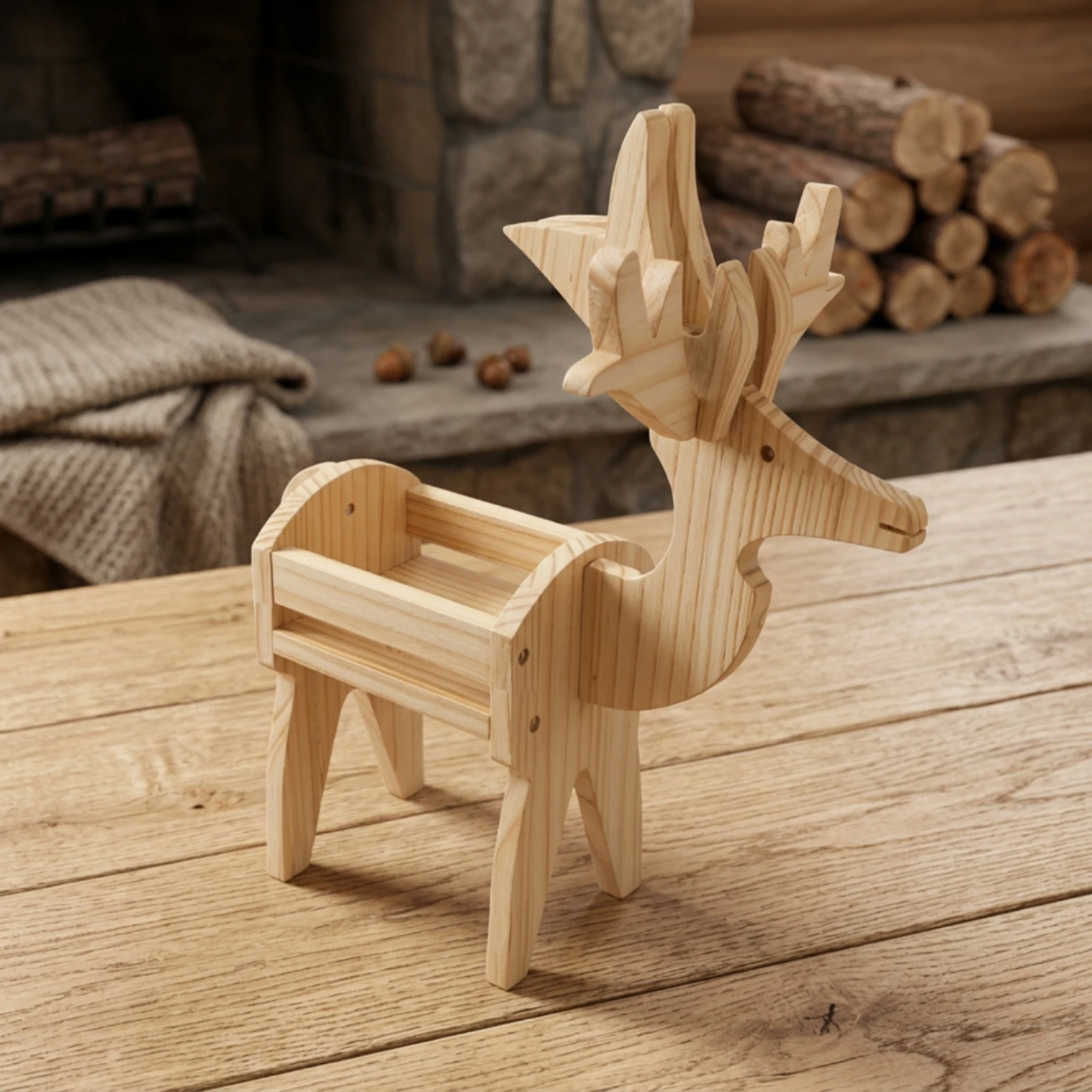 Deer Planter Stand Indoor Wooden Planter Stand Deer Shaped Organizer Sturdy Lightweight for Desk, Nursery