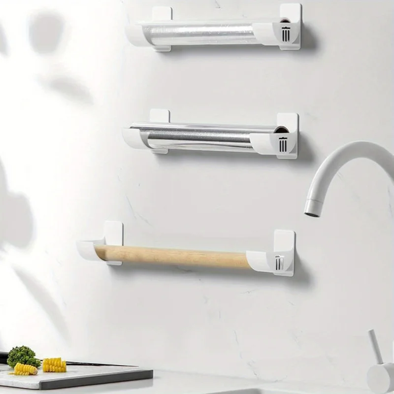 2er-Set Bohrerfreies Küchen-Aufbewahrungsregal, Aufbewahrungsregal für Aluminiumfolie und Frischhaltefolie, Regal für Einkaufstüten, Regal für Lebensmittel-Aufbewahrungsbeutel, wandmontiertes