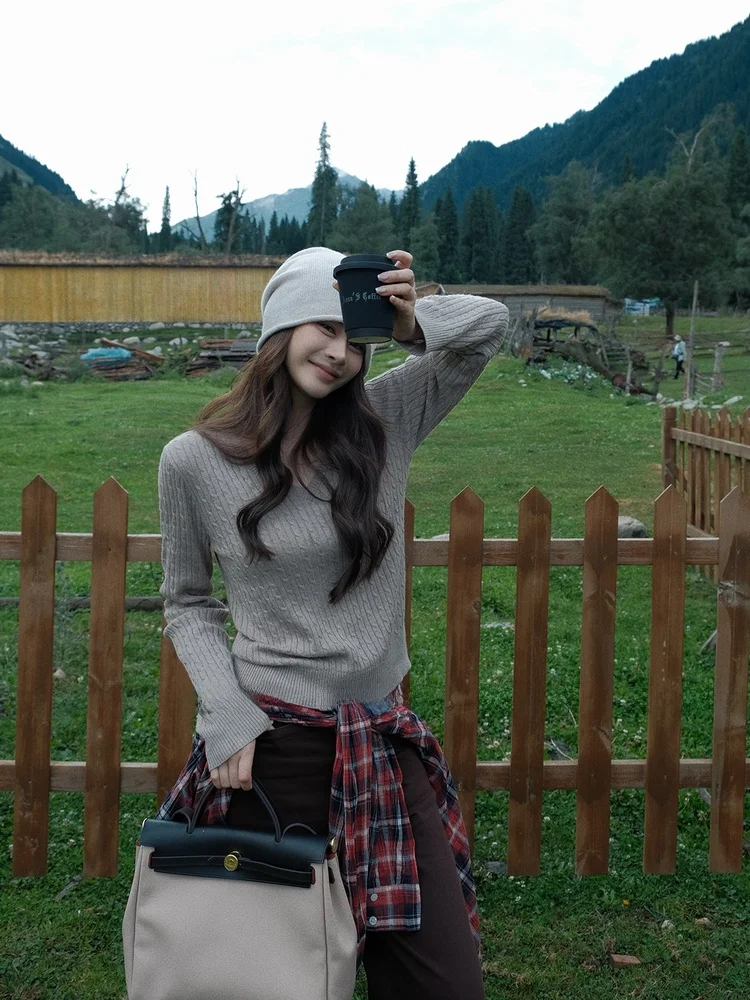 

Классический матовый свитер из смешанной шерсти ранней осени с v-образным вырезом от MBNLF Kinglei XM-XMY2336, женский модный осенний свитер