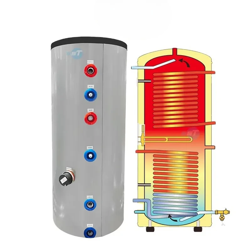 200L Stainless Steel Heat Pump Air to Water Heater Buffer Tank with Two Coils Multifunction Hot Water Tank WRAS Certified for view 2
