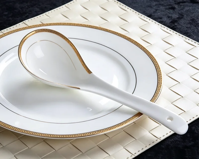 Imagen 6: Cucharón de sopa de porcelana de hueso, cuchara grande, cucharas redondas para servir, estilo coreano, herramientas de cocina, cuchara de sopa de mango largo para servir