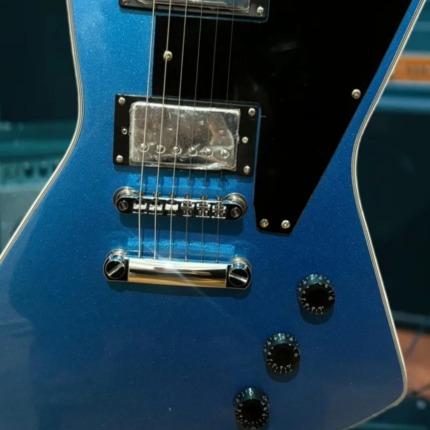 Alien Z Shape Heavy Metal Style Metallic Blue Sparkle Finish HH Pickups Electric Guitar Mahogany Body  Rosewood Fingerboard