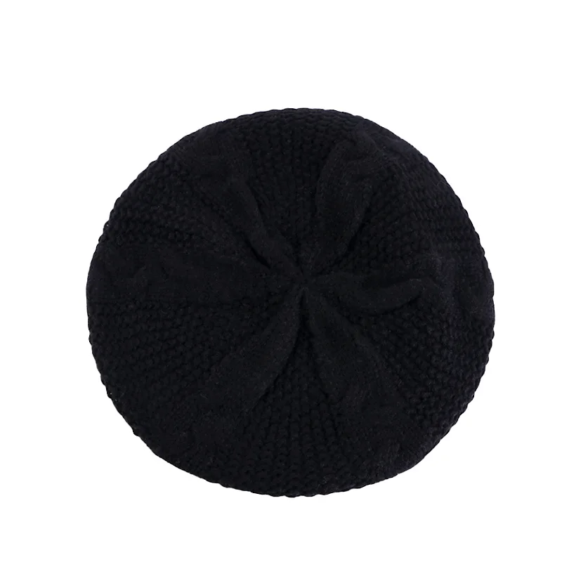 New Women Casual Plain Color Knitted Beret Hat Winter Warm Vintage Wool French Artist Beanie Cap Painter Hat Girls Acrylic Hat