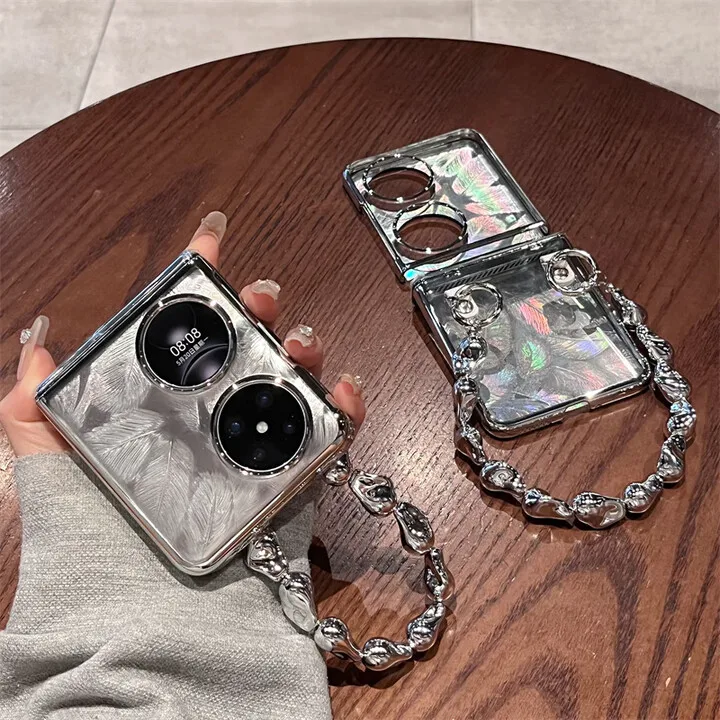 

For Huawei Pocket 2 Phone Case Pocket S New P50pocket Handheld Chain Electroplated Feather Hinge Folding Screen Protective Cover