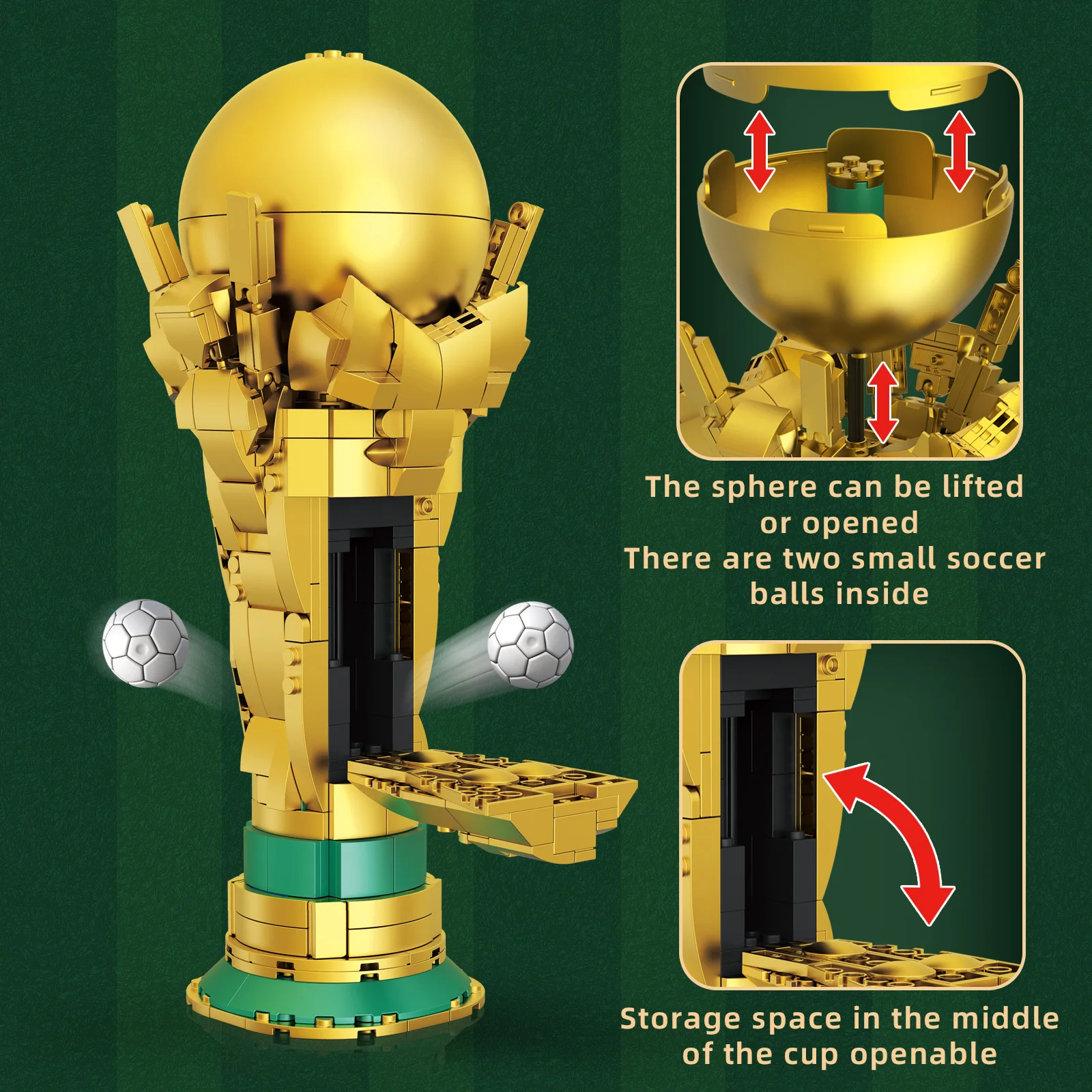 

Championship Trophy Model Building Blocks with Storage Structure MOC Model Collectible Toy Ornament Gifts for Football Fans