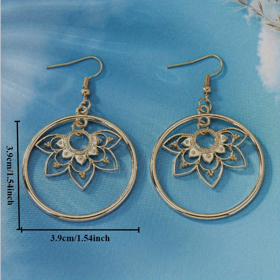 Stylish Round Lotus Earrings Jewelry Earrings for Women Perfect Christmas Jewelry Gifts Anniversary Gifts for Loved Ones